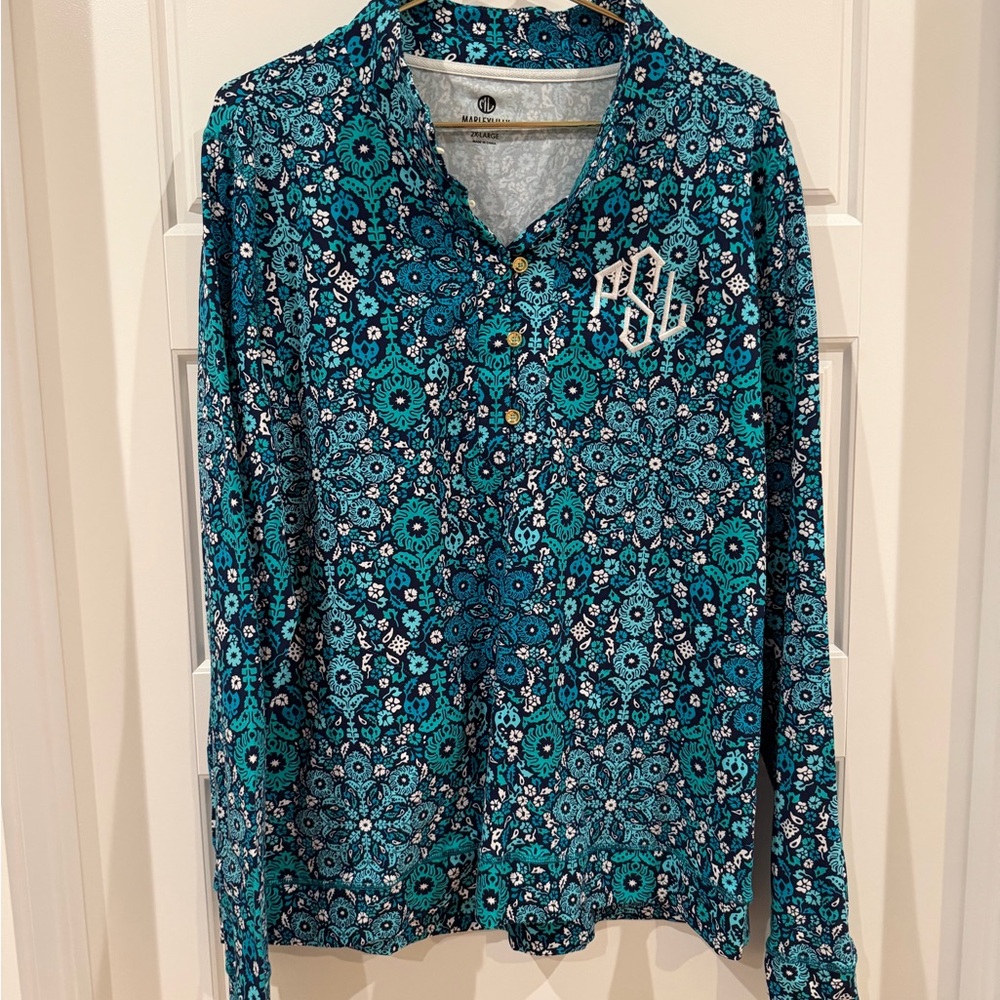 Blue Floral Long Sleeve Pullover - 2xl- Marleylilly